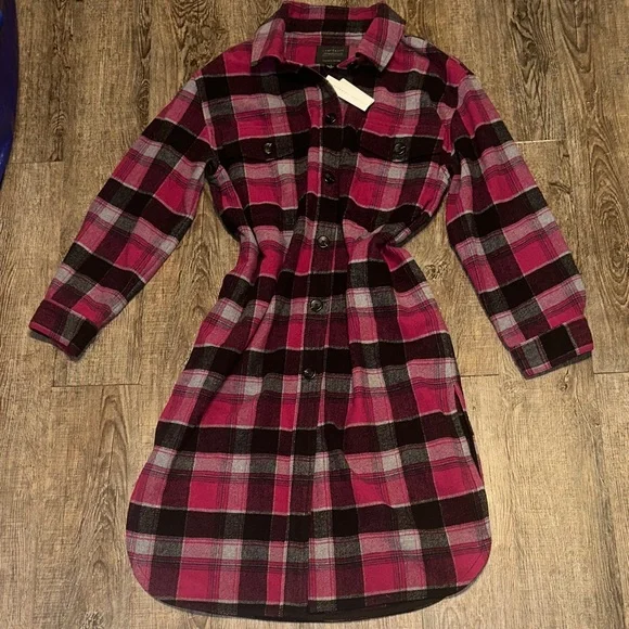sanctuary x Anthropologie Fuchsia and Black Plaid Long Sleeve Dress - Picture 2 of 8